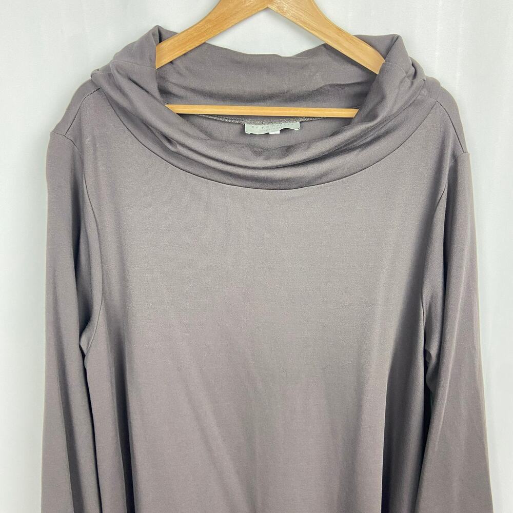 Elegant Taupe Long-Sleeve Midi Dress with Cowl Neck - Picture 4 of 12